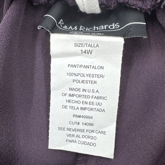 Vintage R&M Richards Womens Jacket Necklace Pants Set 14W Purple Pull On Floral - Picture 3 of 15